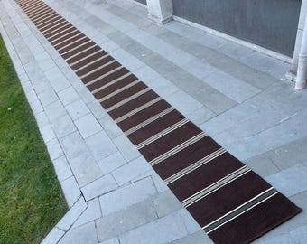 Kelim Teppich Läufer, Kelim Teppich Läufer, Handgemachter Langläufer aus Naturwolle, Gestreifter Treppenläufer, 6x48 Meter