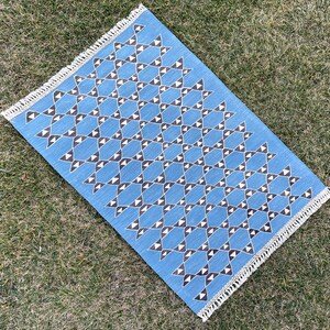 Hand Woven Turkish Oriental Kilim Rug, Wool Black and Blue Modern Rug, Vintage Rug, Boho Rug, Oushak Rug, Bedroom Rug, 4’8"x3'3" ft