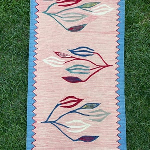 Vintage Rug, Small Rug, Handmade Pastel Door Mat Rug, Wool Kilim Bath Mat Rug, Turkish Carpet, Rug Kilim, Decorative Kilim Rug, 16x3 ft image 3