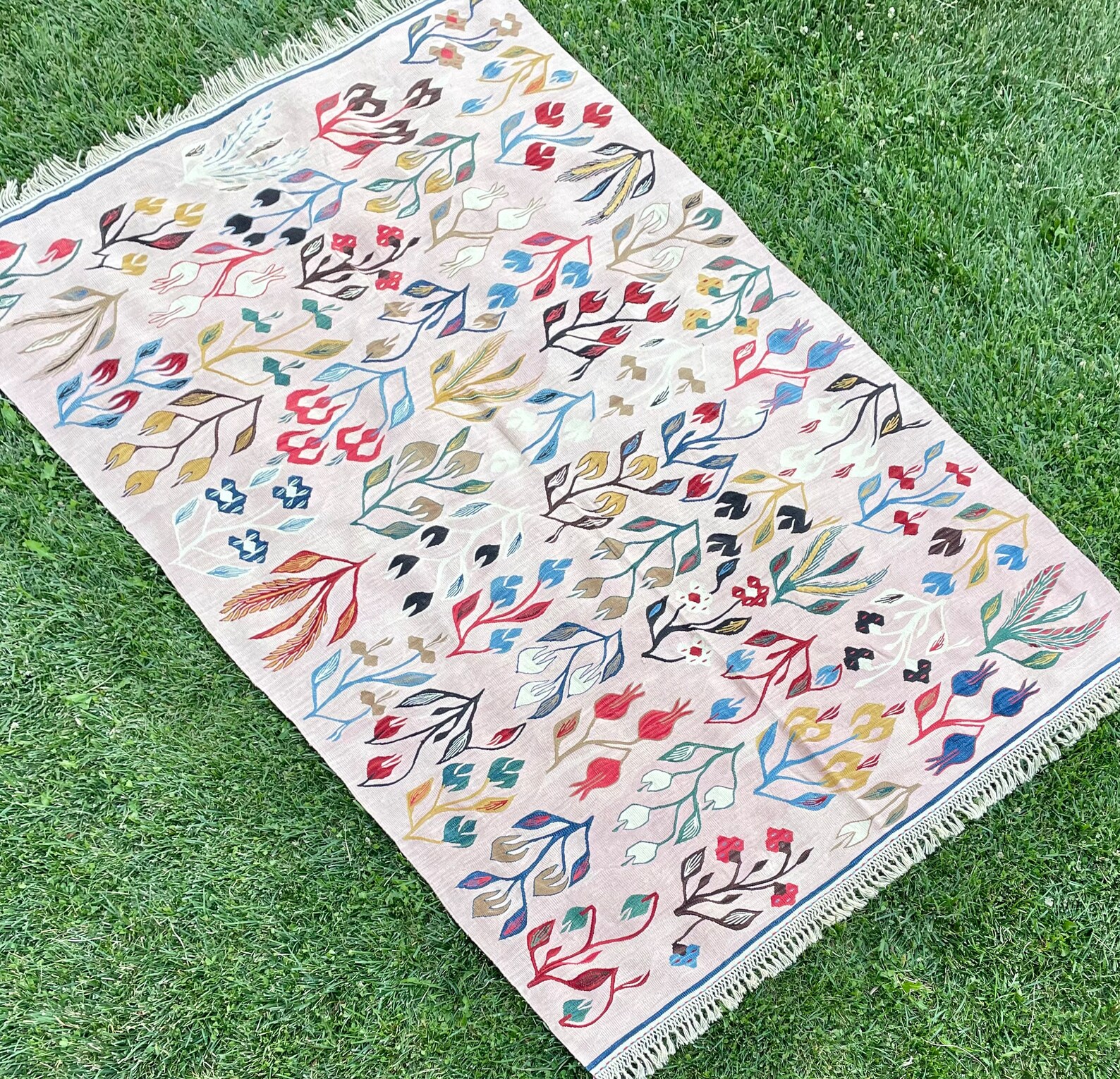 Oriental Pink Kilim Rug Pink Floor Floral Kilim Rug Pink Etsy