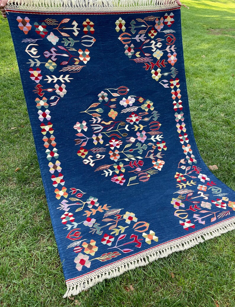 Rustic Decor Blue Rug, Wedding Decor Rug, Turkish Kilim Rug, Blue Wool ...