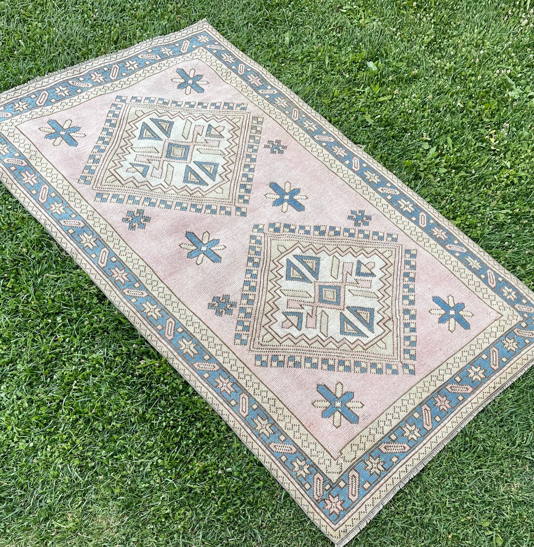 Home Decor Living Room Area Rug Pink Blue Rug Vintage Etsy