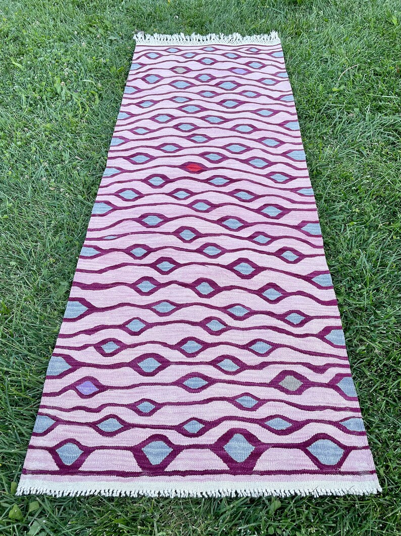 Rugs, Kilim rug ,Multi color, oushak rug turkish runner,Vintage rug runner,%100 natural color, kilim runner,oushak rug,pink kilim, 23x67 image 2