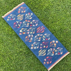 Kilim Rug Runner, Indigo Blue Runner Rug, Bohemian Home Floor Decoration Blue Wool Runner Rug, Handmade Runner Rug, Kitchen Runner, 2’7x6’9