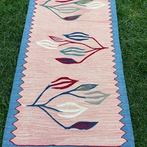 Vintage Rug, Small Rug, Handmade Pastel Door Mat Rug, Wool Kilim Bath Mat Rug, Turkish Carpet, Rug Kilim, Decorative Kilim Rug, 16x3 ft image 2