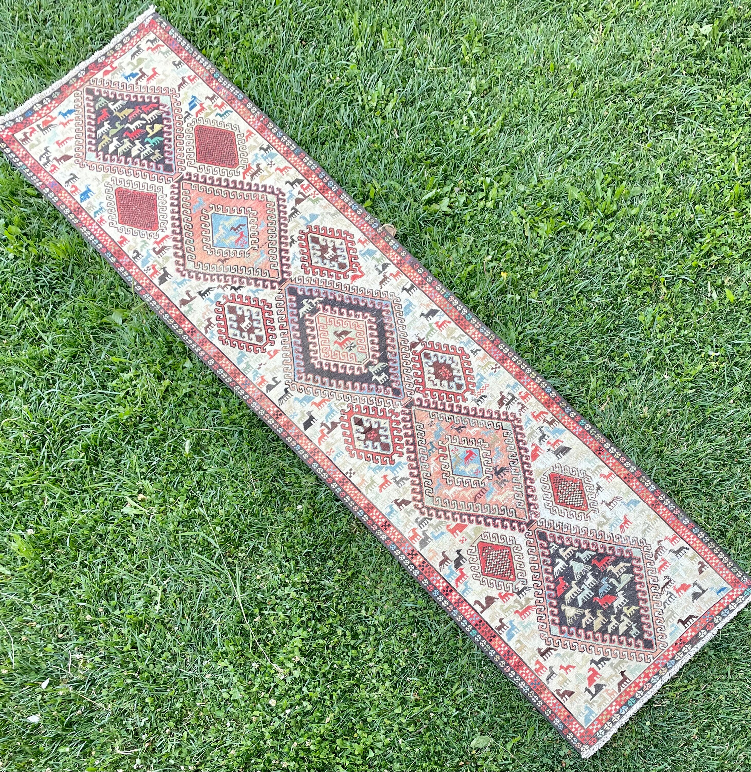 刺繍ランナーラグ、ハンドメイドランナー、ペルシャランナーラグ、廊下