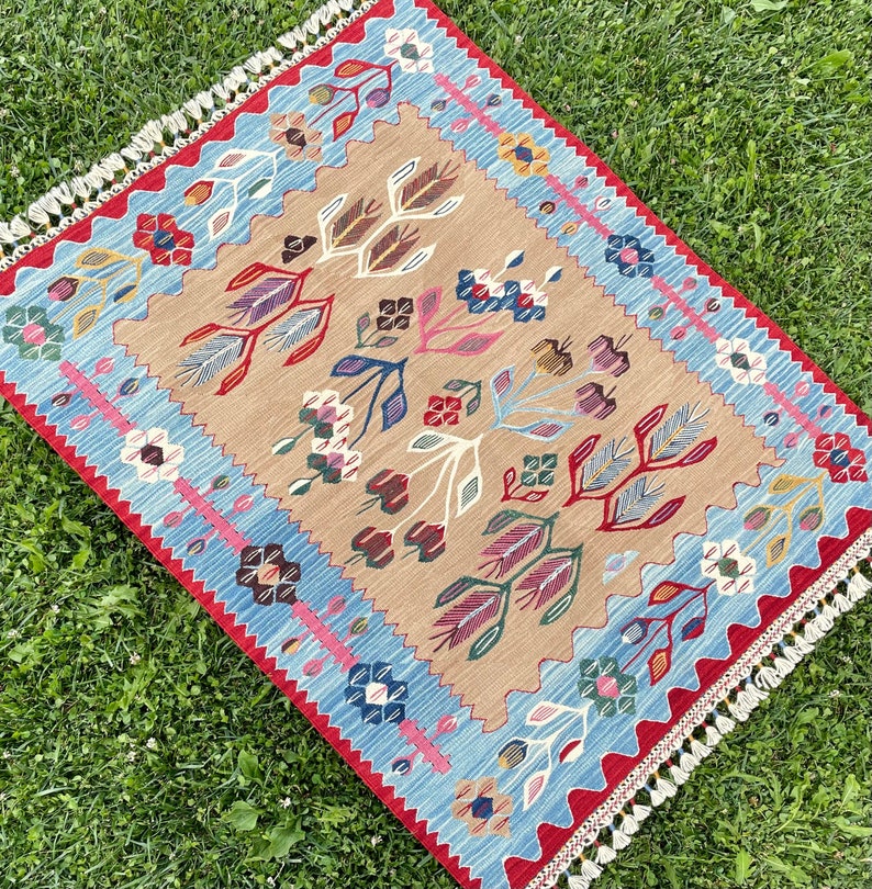 KILIM RUG, Vintage rug, Vintage Turkish Kilim Rug, Anatolian Hand Knotted Rug, Oushak rug, Multi Colored Kilim, Kids Room Rug, 3'8x3'1 ft image 1