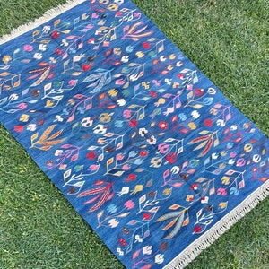 Blue Kilim Rug, Vintage Rug, Turkish Kilim Rug, Handmade Rugs, Oushak Rug, Decorative Kilim Rug, Wall Hanging Rug, Home Rugs, 7&#39;8”x5’4” Feet