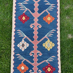 Small Rug, Oushak, Vintage Indigo Blue Floor Door Mat, Turkish Rug, Bath Mat Rug, Area Rug, Floor Rug, Hand Made Rug, Bohemian Rug, 2'9x1'7 image 3