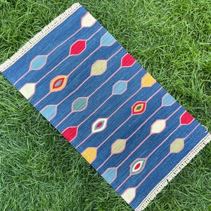 VINTAGE RUG, Turkish Rug, Mat Rug, Floor Mat, Blue Rug, Art Mat, Bath Mat, Kelim Rug, Oushak Kilim Rug, Table Runner, 2’9”x1'6” ft