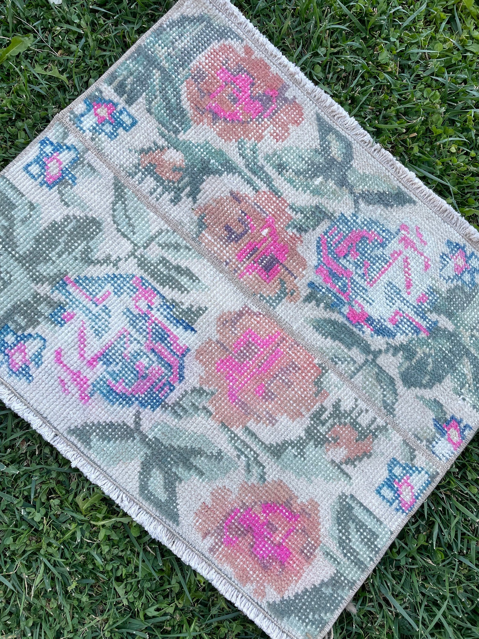 Pink and Navy Blue Square Rug Bathroom Rug Vintage Small Etsy