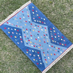Blue Kilim Rug, 4 x 6 Blue Wool Kilim, Modern Home Floor Rug, Handmade Indigo Blue Area Rug, Turkish Kilim Rug, Washable Kilim Rug