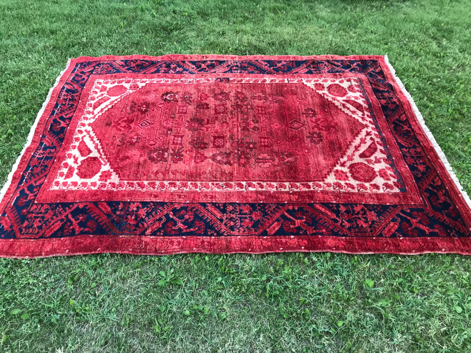 Oriental Blue and Red Rug Vintage Rug Turkish Rug Oushak Etsy UK