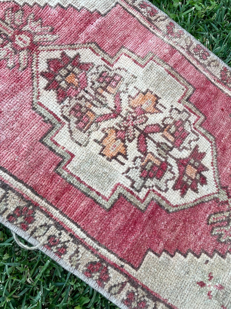 Turkish Small Rug, Vintage Rug, Oushak Rug, Bohemian Rug, Carpet, Home Decor Rug, Door Mat Rug, Bedroom Rug, Bath Mats, 14x3 ft image 6