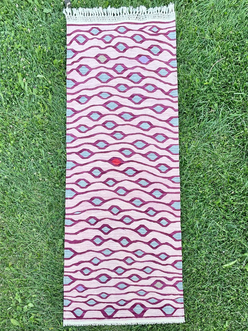 Rugs, Kilim rug ,Multi color, oushak rug turkish runner,Vintage rug runner,%100 natural color, kilim runner,oushak rug,pink kilim, 23x67 image 3