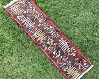 Runner Rug, Purple Flowers Garden Runner Rug, Kilim Runner, Handmade Kilim Rugs, Turkish Kilim Runner Rug, Hand Weaving Florals Rug, 2’3x8’2