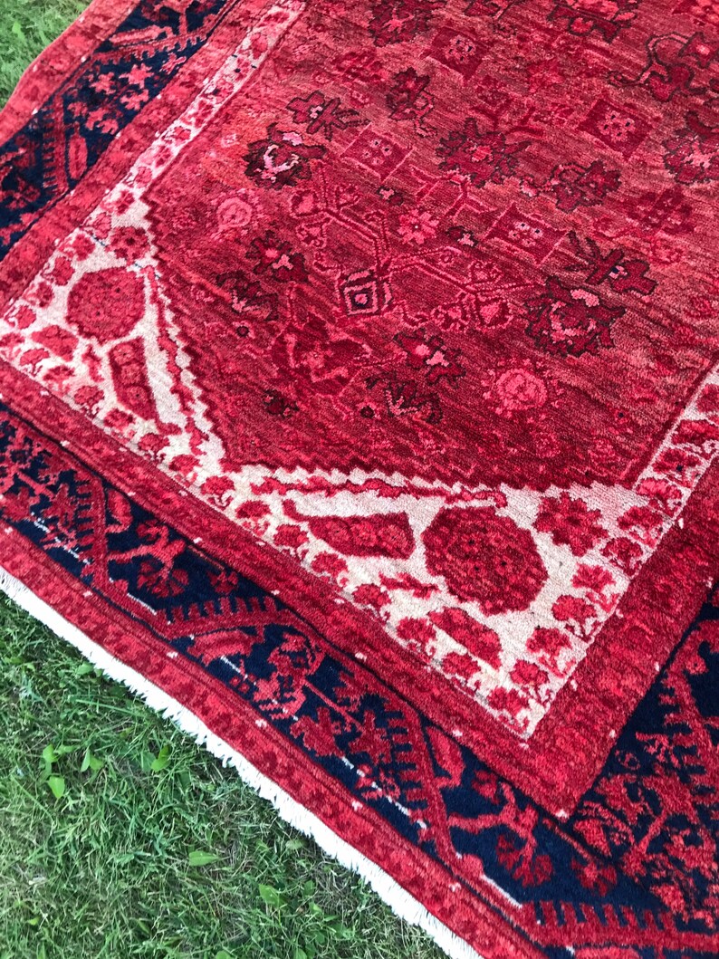 Oriental Blue and Red Rug Vintage Rug Turkish Rug Oushak Etsy UK