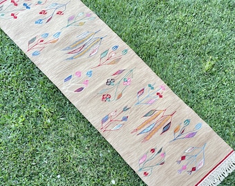 Alfombra Boho Runner, Kilim Rug Runner, Flowers Runner, Hand Woven Runner, Alfombra de cocina, Alfombra de pasillo, Alfombra turca Oushak Runner, 2' x 6'5" ft