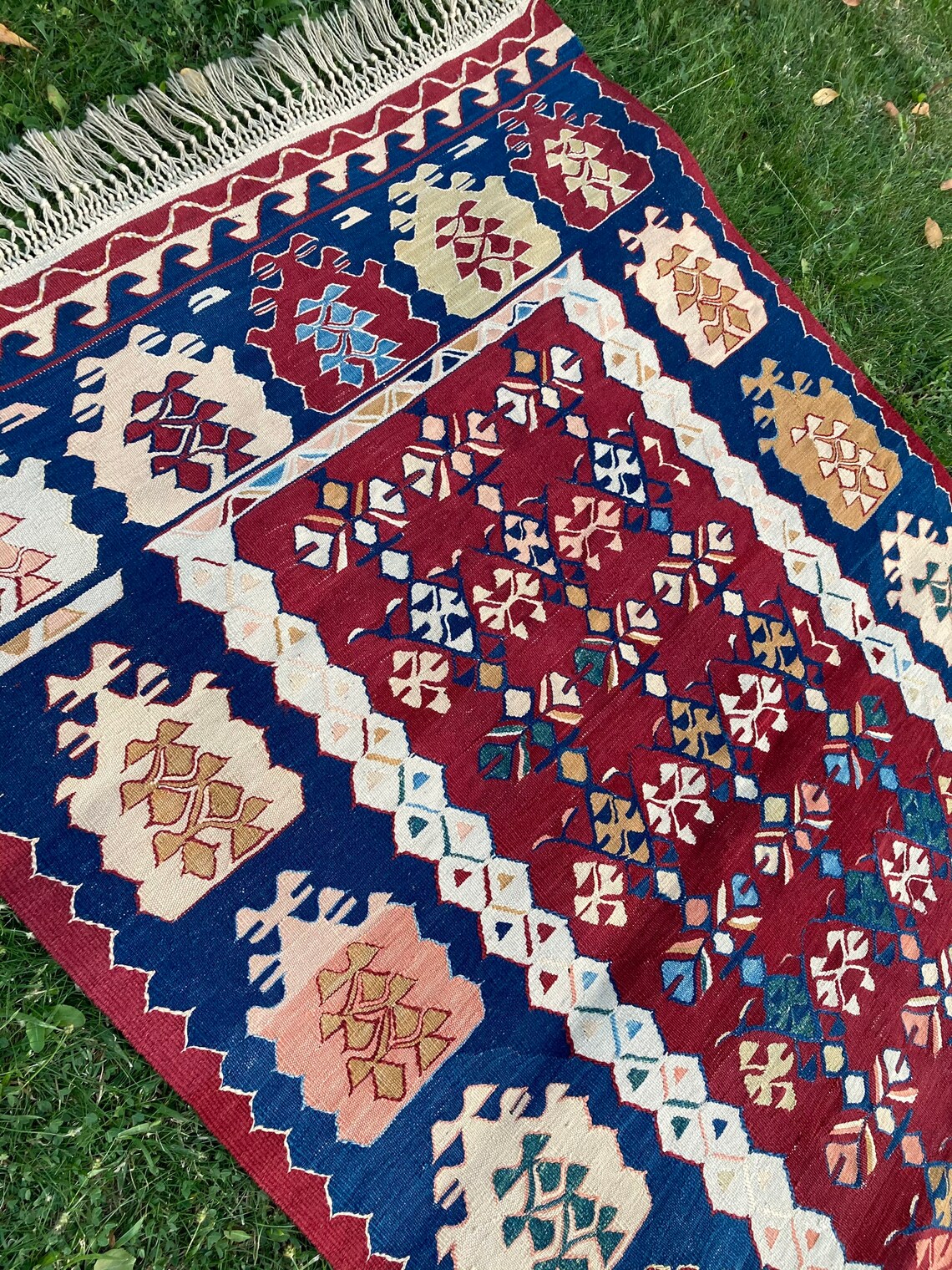 Oriental Wool Red and Blue Runner Rug Turkish Oushak Runner Etsy