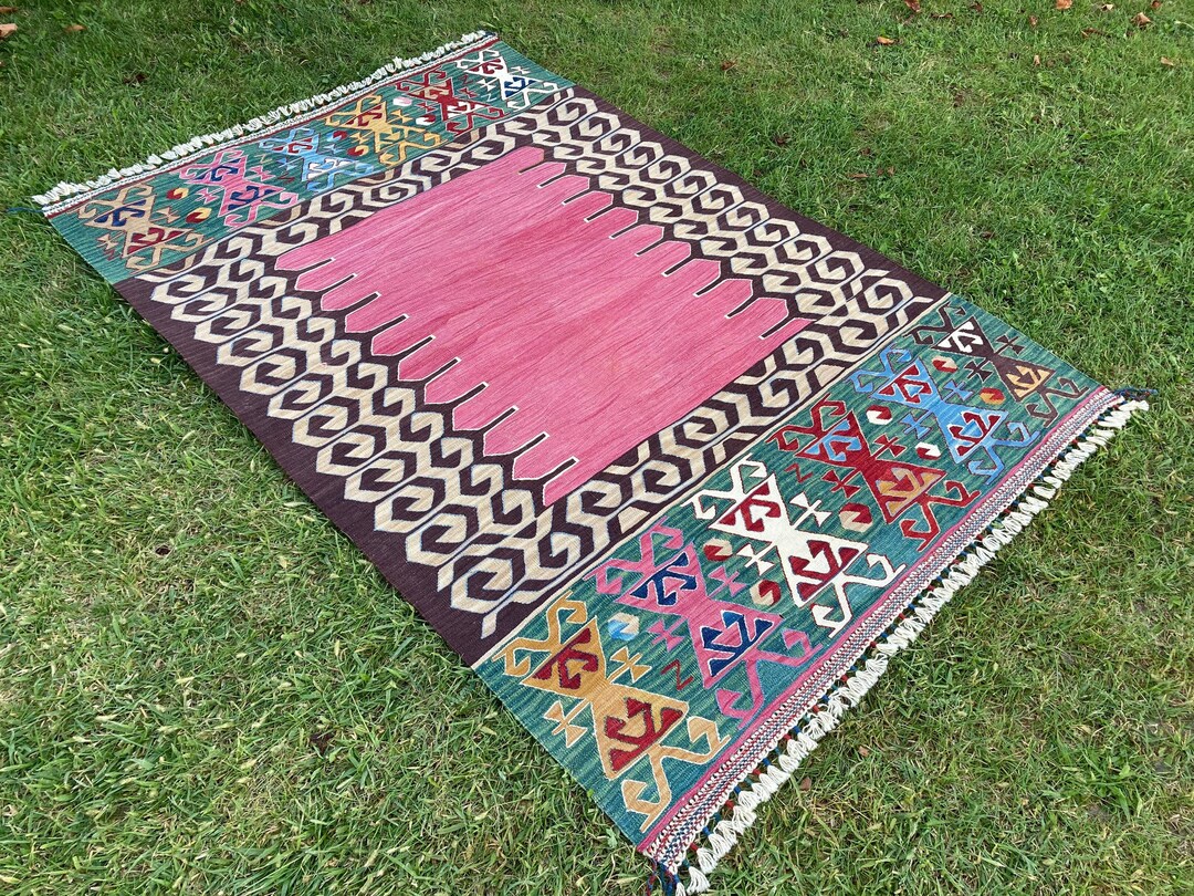 Turkish Kilim Rug Pink Kilim Rug Turkish Rug Oushak Rug Etsy