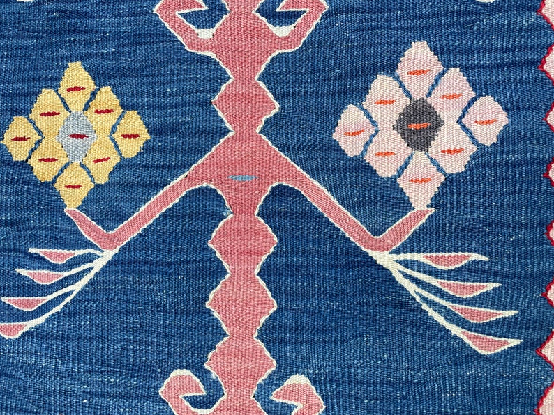 Small Rug, Oushak, Vintage Indigo Blue Floor Door Mat, Turkish Rug, Bath Mat Rug, Area Rug, Floor Rug, Hand Made Rug, Bohemian Rug, 2'9x1'7 image 9