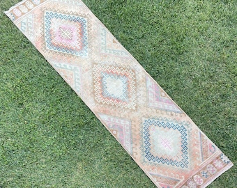 Vintage Runner Rug, Oushak Runner Rug, Distressed Low Pile Runner, Keukentapijt, Gangtapijt, Handgeknoopt Runner Rug, Carpet Runner, 2'5x9'8