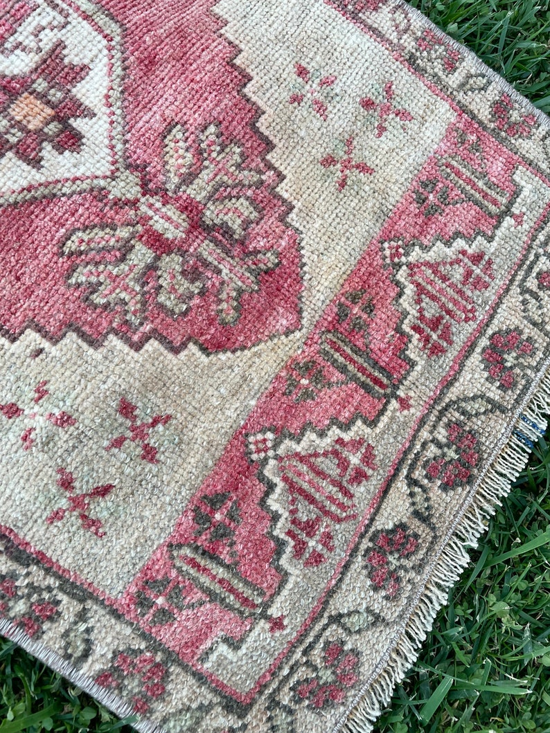 Turkish Small Rug, Vintage Rug, Oushak Rug, Bohemian Rug, Carpet, Home Decor Rug, Door Mat Rug, Bedroom Rug, Bath Mats, 14x3 ft image 7