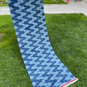 Blue Kilim Runner, Modern Kilim Runner, Kilim Rug, Scandinavian Rug, Blue Runner, Handmade Kilim Rug, Soutwestern Rug, Kilim Rug, 2’ x 6’5 image 5