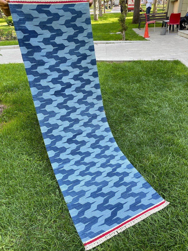 Blue Kilim Runner, Modern Kilim Runner, Kilim Rug, Scandinavian Rug, Blue Runner, Handmade Kilim Rug, Soutwestern Rug, Kilim Rug, 2’ x 6’5 image 5