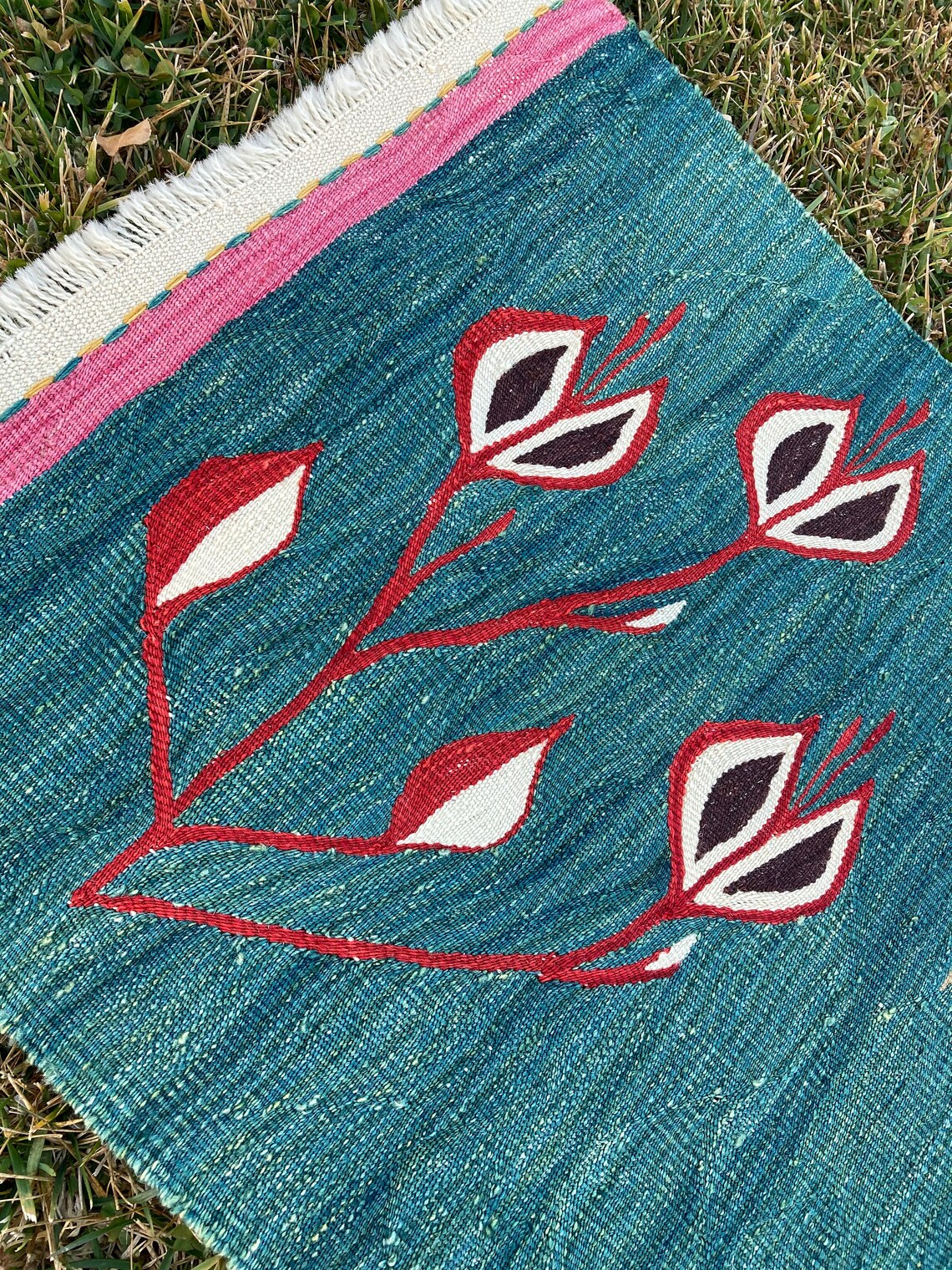 Handwoven Small Rug Green Rug Runner Rug Flower Rug Etsy