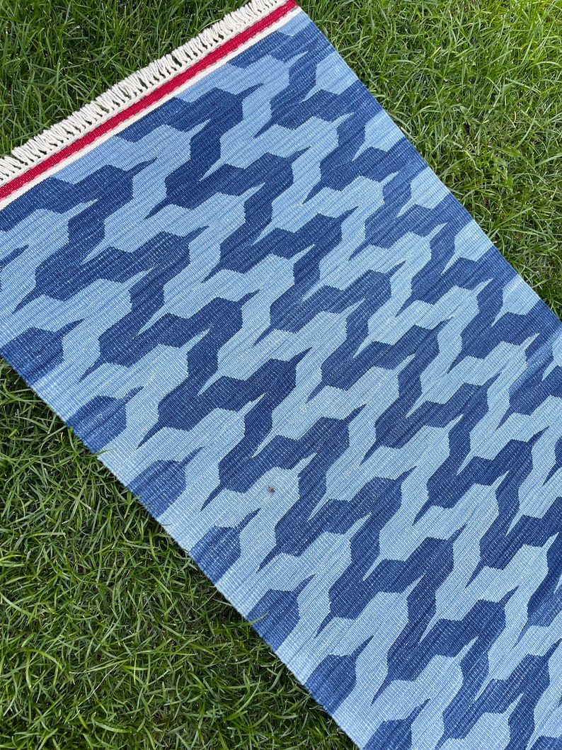 Blue Kilim Runner, Modern Kilim Runner, Kilim Rug, Scandinavian Rug, Blue Runner, Handmade Kilim Rug, Soutwestern Rug, Kilim Rug, 2’ x 6’5 image 8