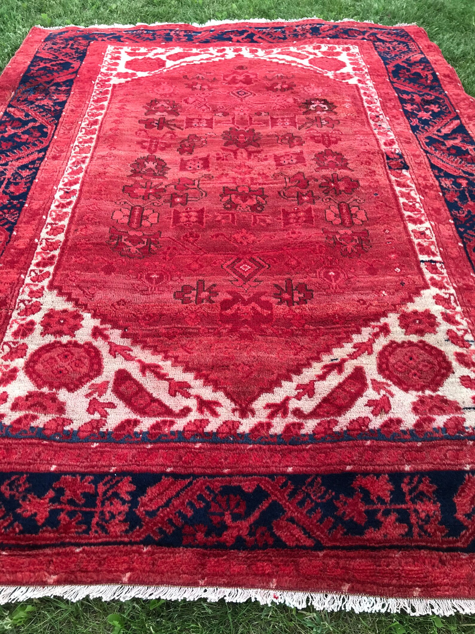 Oriental Blue and Red Rug Vintage Rug Turkish Rug Oushak Etsy UK