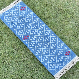 Blue Runner Rug, Kilim Rug Runner, Handmade Blue Runner, Short Carpet Runner, Oriental Bohemian Home Floor Decor, Oushak Rug, 2’3”x6’7” feet