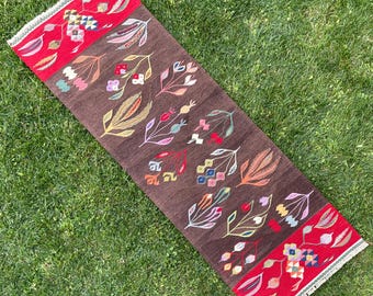 2’3 x 7’ Kilim Runner, Hand Woven Floral Runner Rug, Hallway Rugs