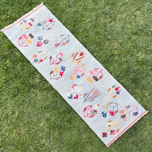 Rug Runner, Hallway Rug, Turkish Runner Rug, Vintage Rug Runner, Oushak Rug Blue, Country Farmhouse, Hall Rug, Hallway Carpet, 7’1”x2&#39;3” ft