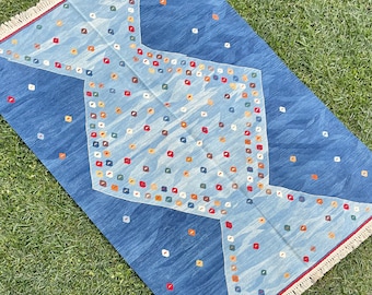 Handwoven Kilim Rug, Handmade Kilim Rug, Turkish Kilim Rug, Blue Rug, Vintage Rug, Oushak Rug, Kilim Rug, Decorative Home Rug, 5’4”x7’6” ft