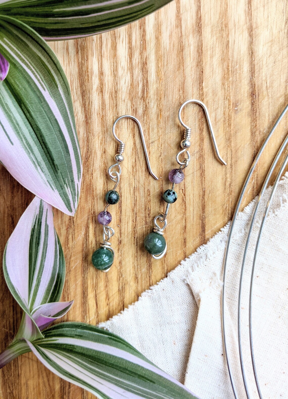 Sterling Silver Dangle Earrings With Purple and Green Moss Etsy Ireland