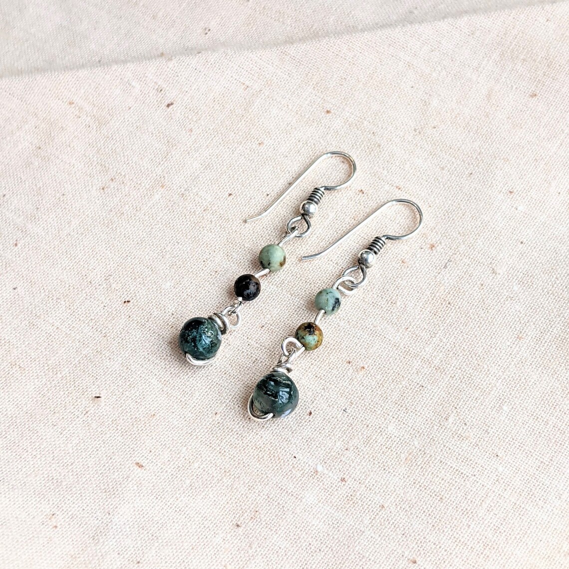 Sterling Silver Dangle Earrings With Purple and Green Moss Etsy Ireland