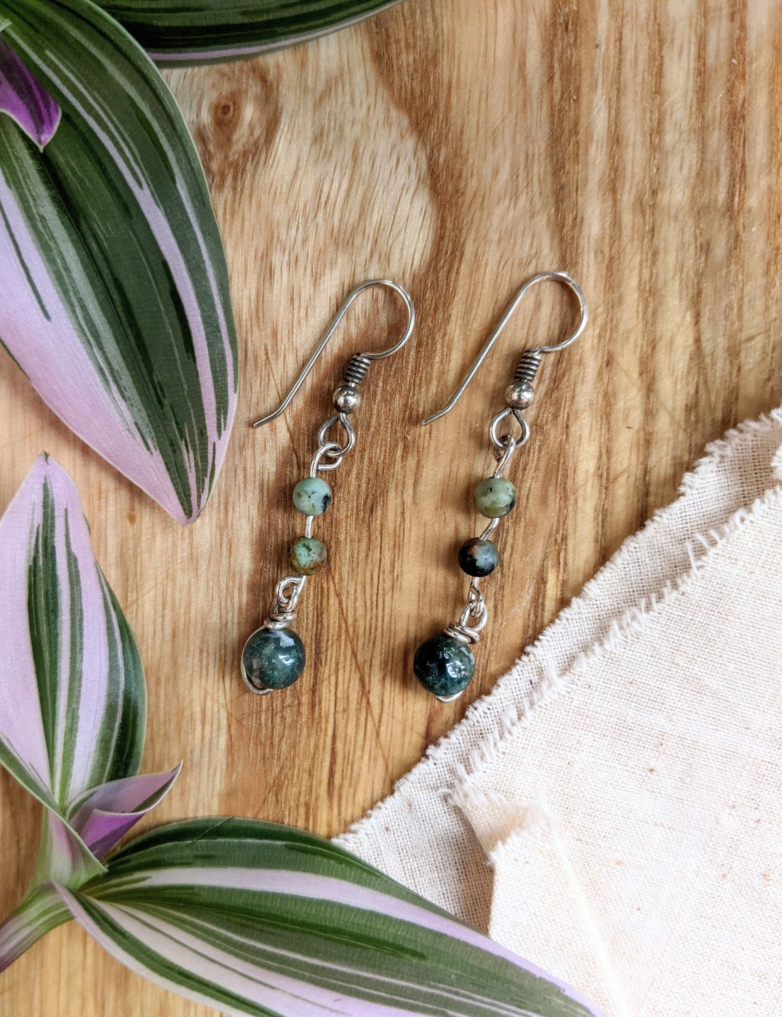 Sterling Silver Dangle Earrings With Purple and Green Moss Etsy Ireland