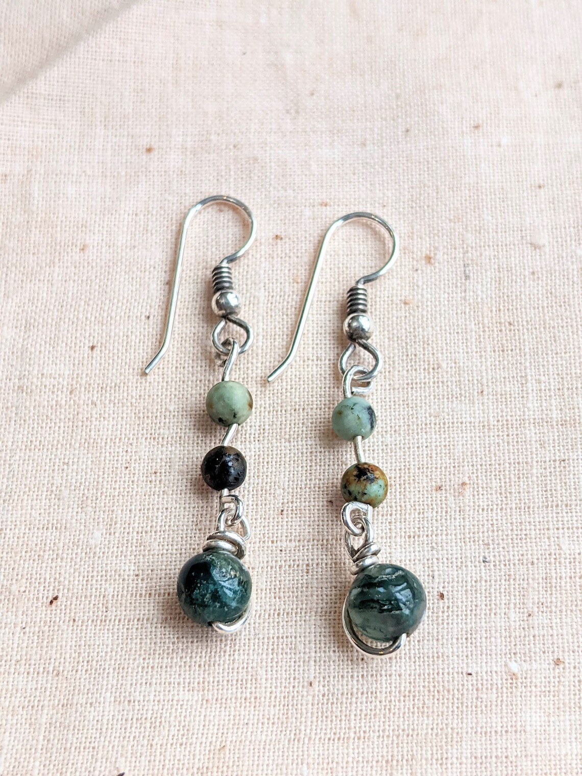 Sterling Silver Dangle Earrings With Purple and Green Moss Etsy Ireland