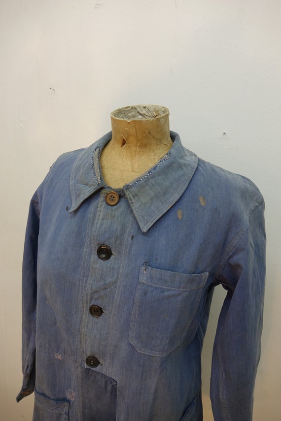 Vintage French Bleu de Travail Patched Workwear C… - image 5