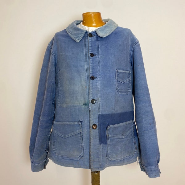 Vintage French Bleu de Travail Workwear Moleskin Chore Jacket