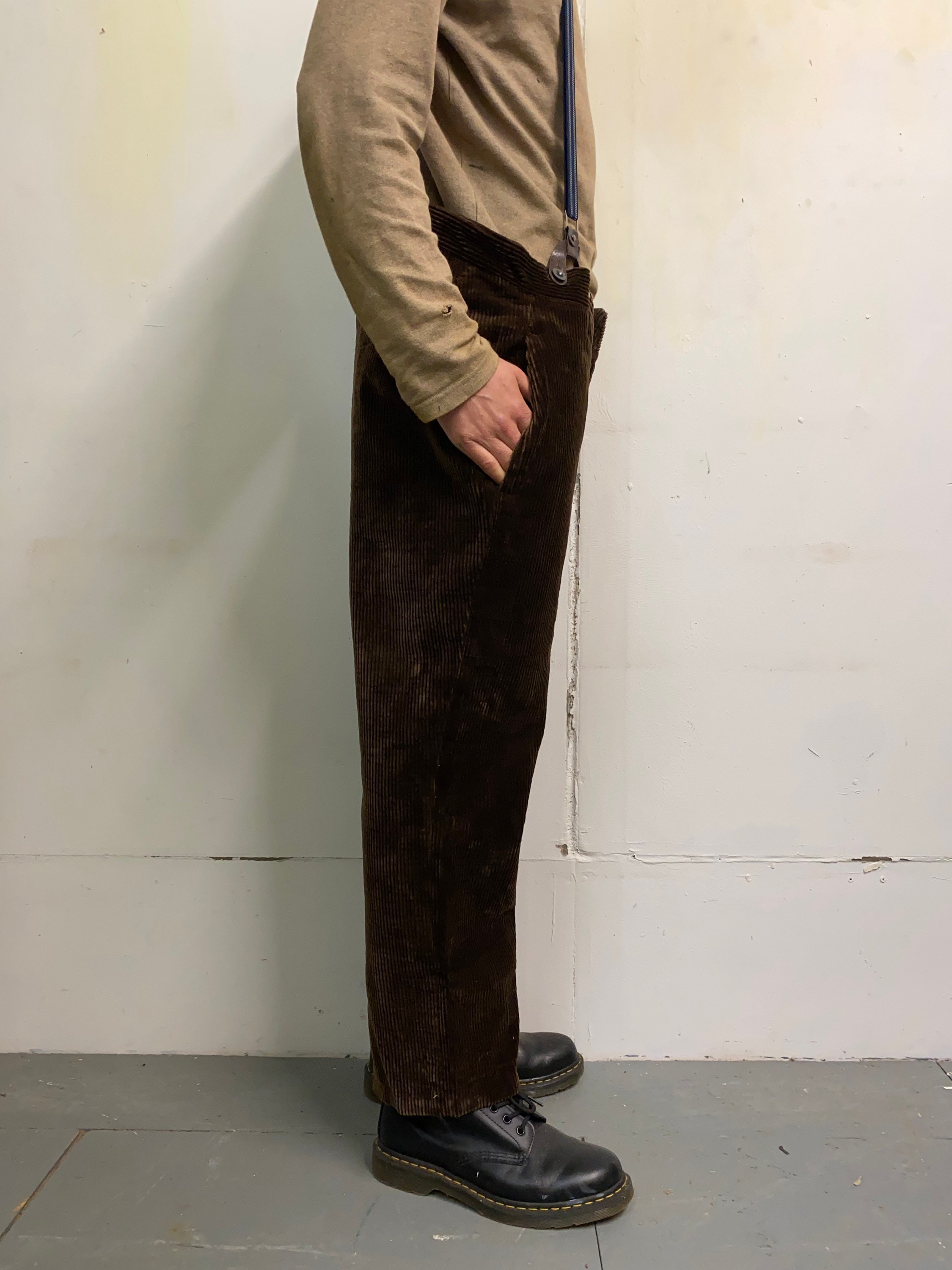 Image of Vintage 1930S French Workwear Brown Corduroy Cords Trousers