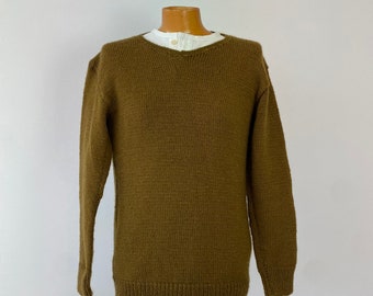 Vintage Hand Knitted Wool Olive Green Jumper