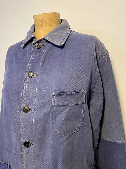 Vintage French Workwear Chore Jacket Moleskin and Cotton Blend