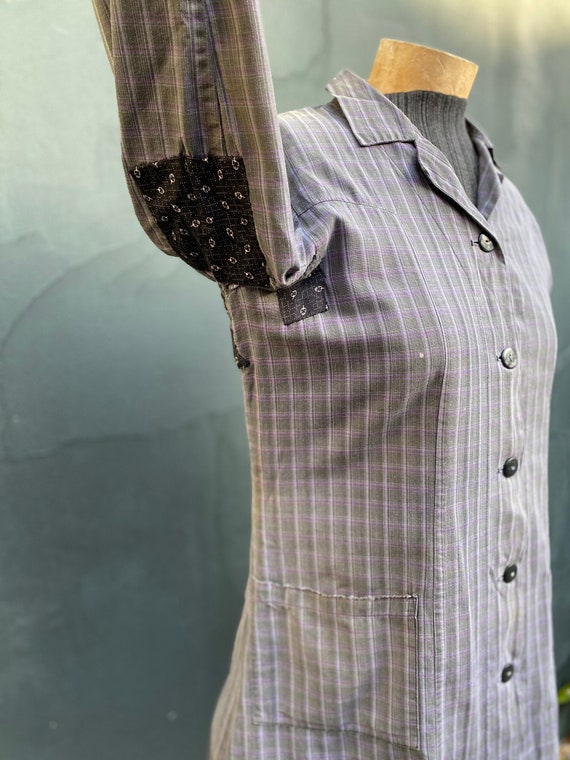1950s Vintage French Patched and Repaired Plaid Ch