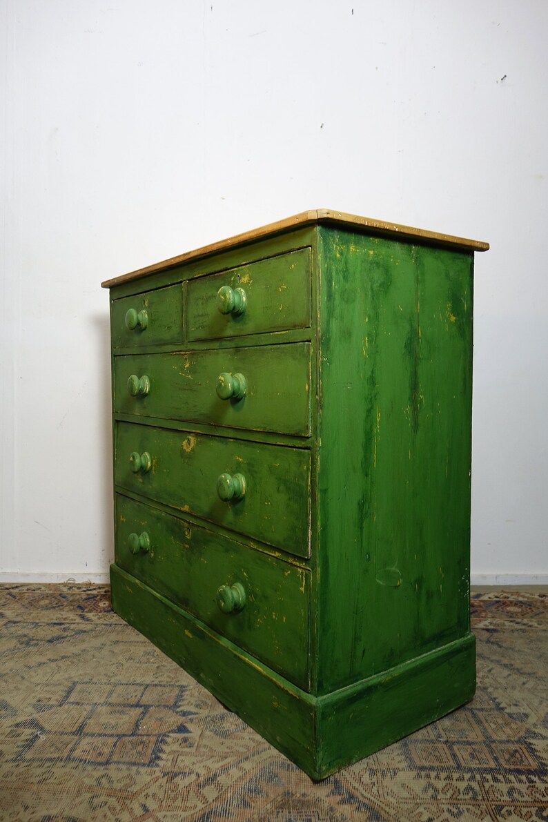 Vintage Painted Pine Chest of Drawers With a Distressed Green Etsy UK