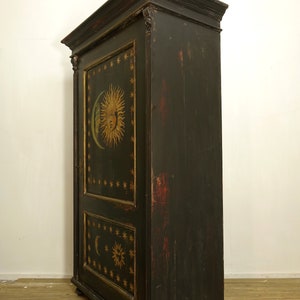 Antique Painted Pine Wardrobe with Sun and Moon Artwork image 4