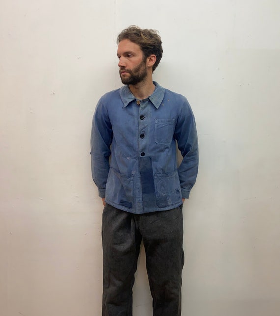 Vintage French Bleu de Travail Patched Workwear C… - image 2