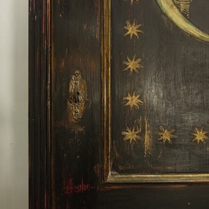 Antique Painted Pine Wardrobe with Sun and Moon Artwork image 7